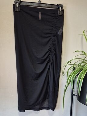 Black Ruched Sheer Midi Skirt/Cover Up